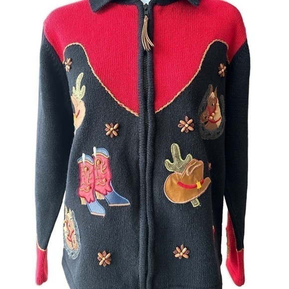 Tiara Women's Black and Red Sweater western vintage - Picture 2 of 6